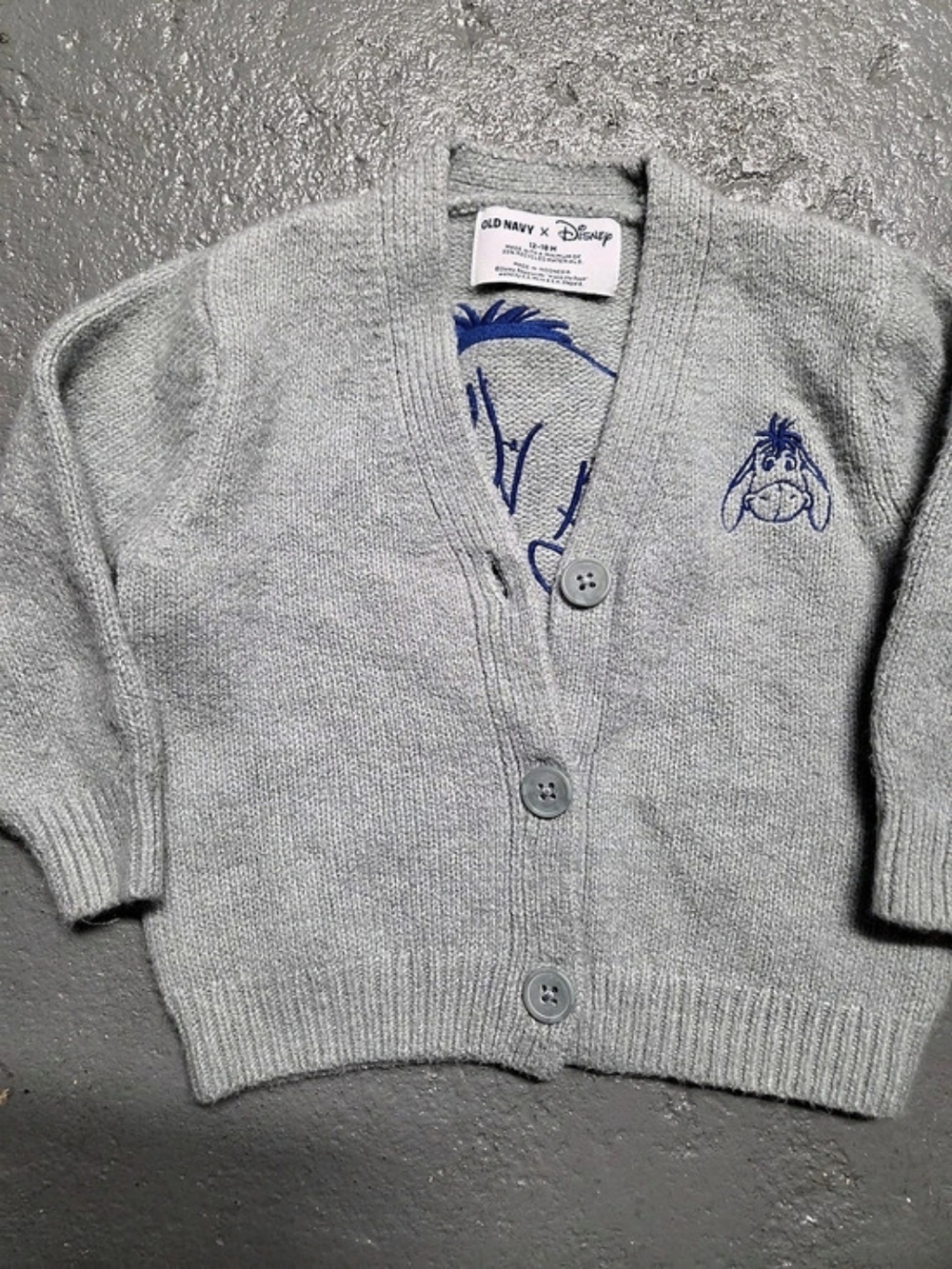 Old Navy Disney Eeyore cardigan Baby 12-18M Gray Disney Cardigan